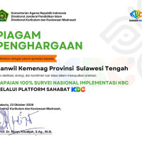 Partisipasi Survei KBC Capai 100 Persen, Kemenag Sulteng Raih Apresiasi