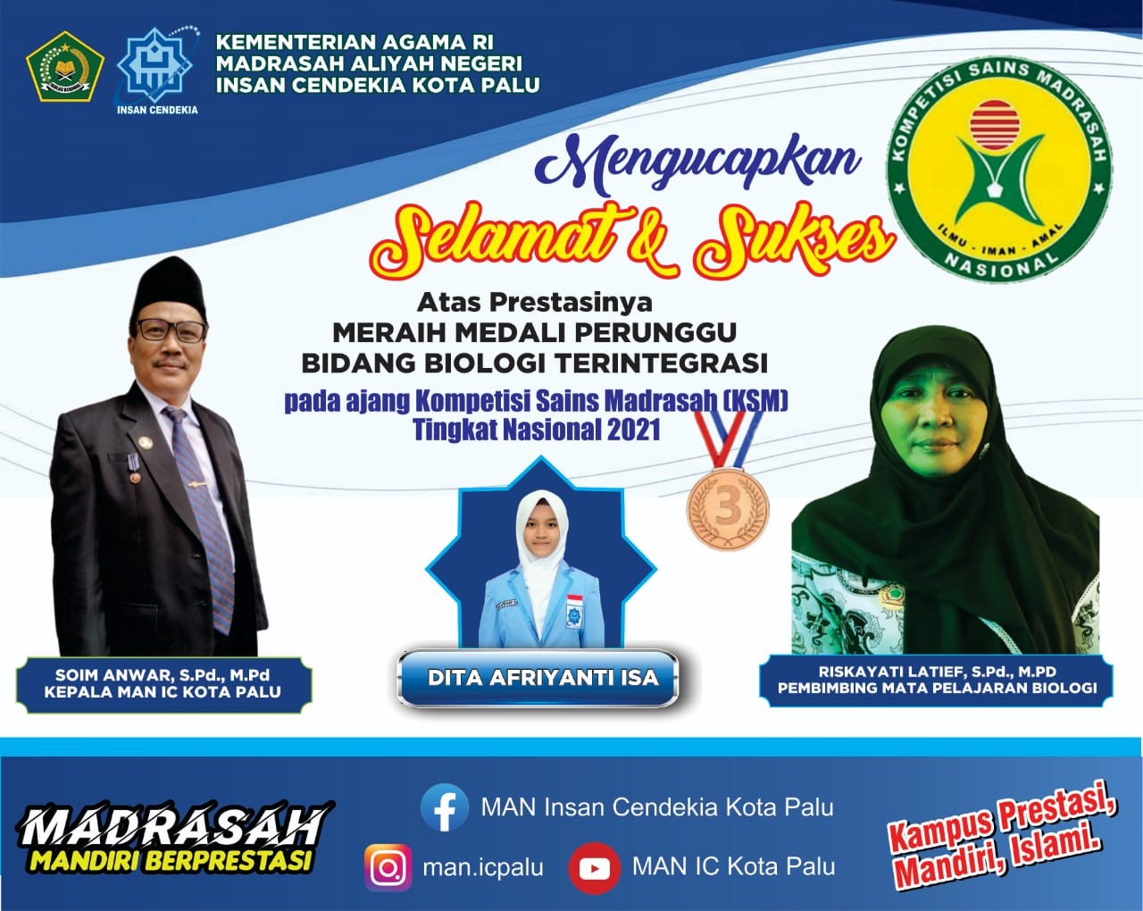 Guru Dan Siswa MAN IC Palu Raih Prestasi Serta Penghargaan