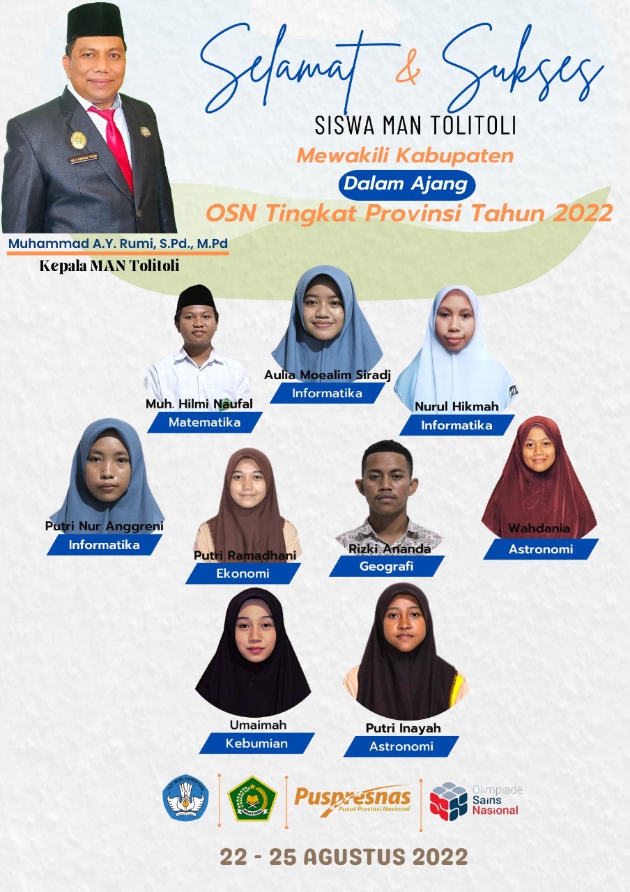 Sembilan Siswa MAN Tolitoli Berhasil Melaju Ke Tingkat Provinsi KSN-K  2022