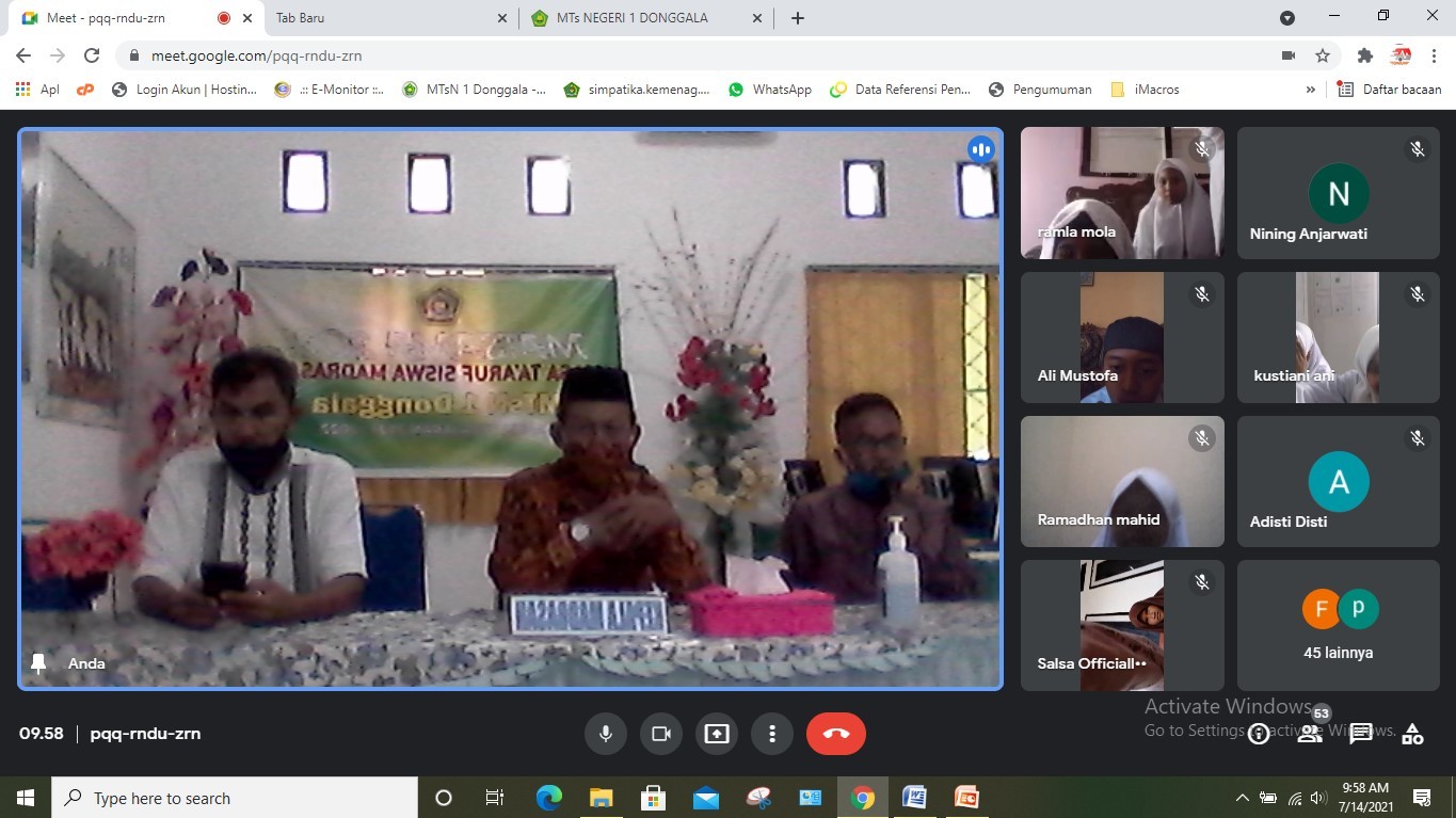  TUTUP MATSAMA, KEPALA MTsN 1 DONGGALA HARAP PESERTA DIDIK TETAP BELAJAR DIMASA PANDEMI COVID 19