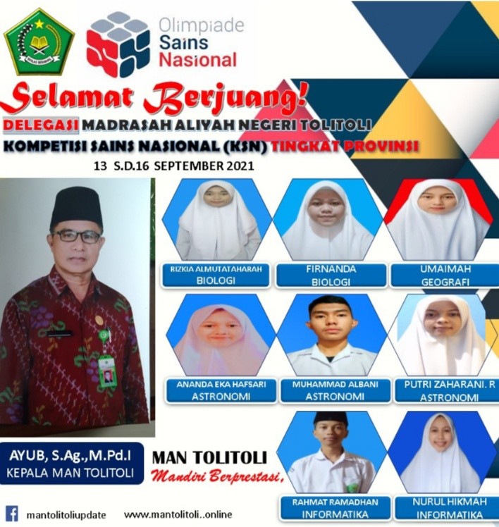 Kepala Man: Selamat berjuang Siswa MAN ToliToli Di  KSN Tingkat Provinsi