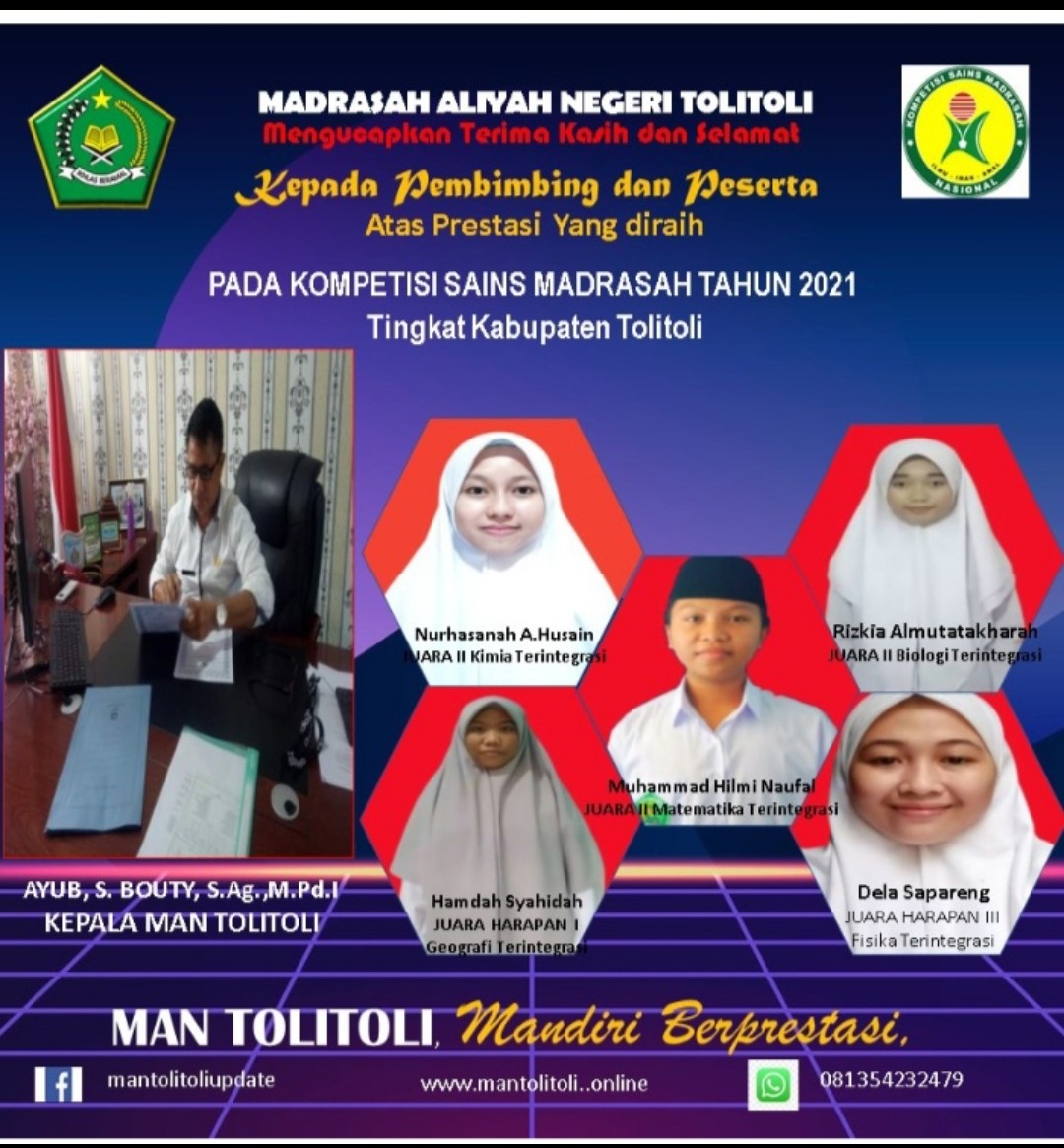 MAN Tolitoli Utus Tiga Siswa Terbaiknya Ikuti KSM  Tingkat Provinsi