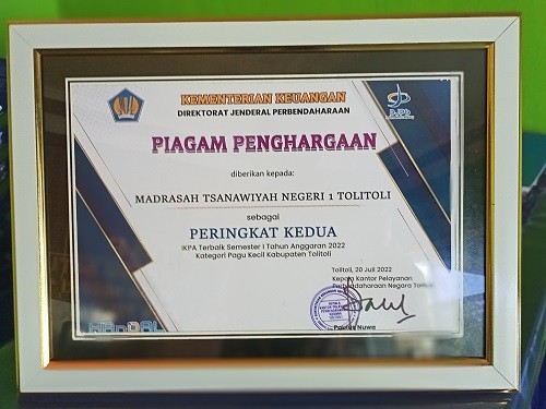 MTs Negeri 1 Tolitoli Raih Peringkat Kedua IKPA Terbaik Dari KPPN 